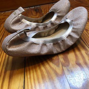 NWOT Yosi Samra Foldable Pink Glitter Flats Sz 9
